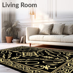 Elegant Black Gold Floral Pattern Rug