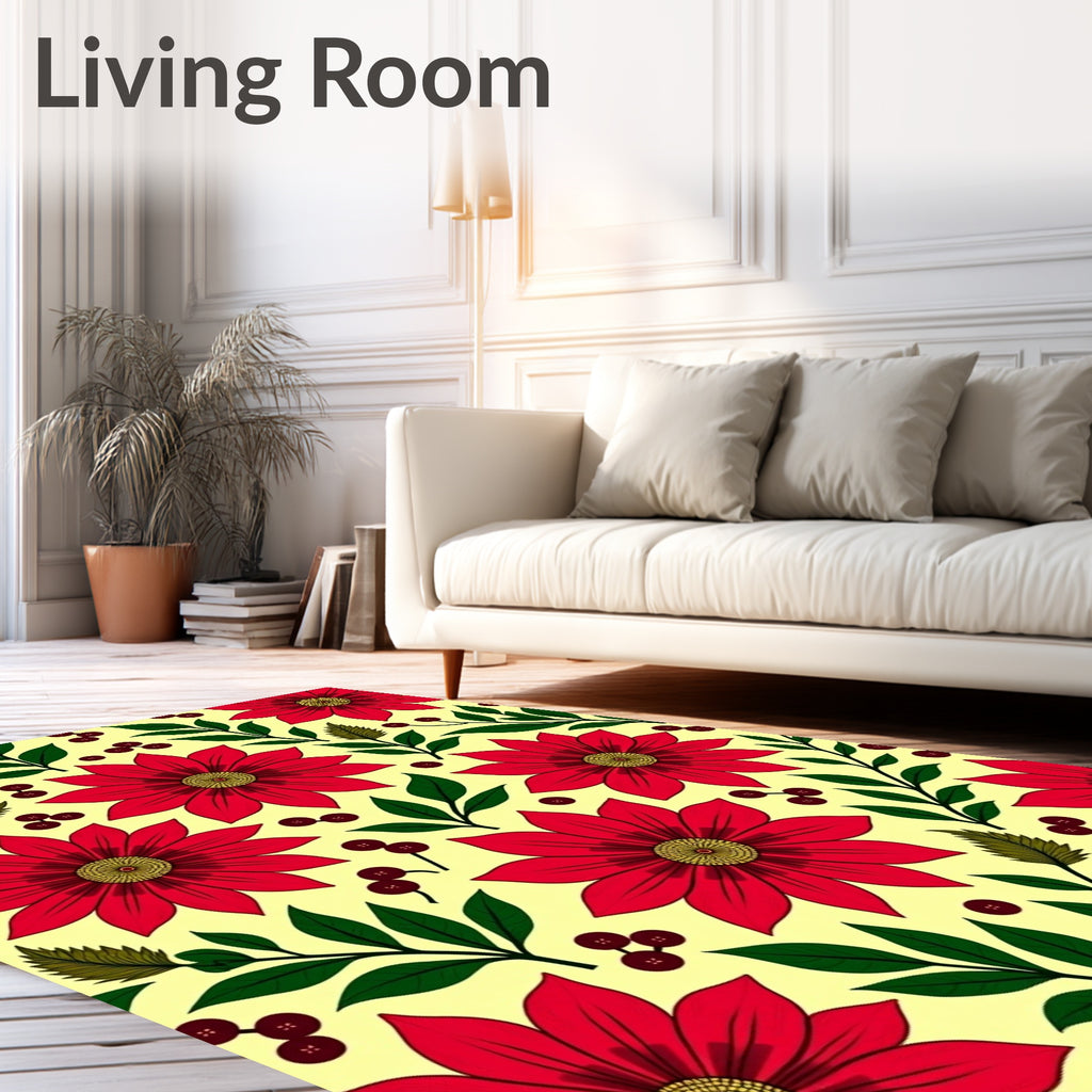 Bold Red floral Festive Pattern Design Rug
