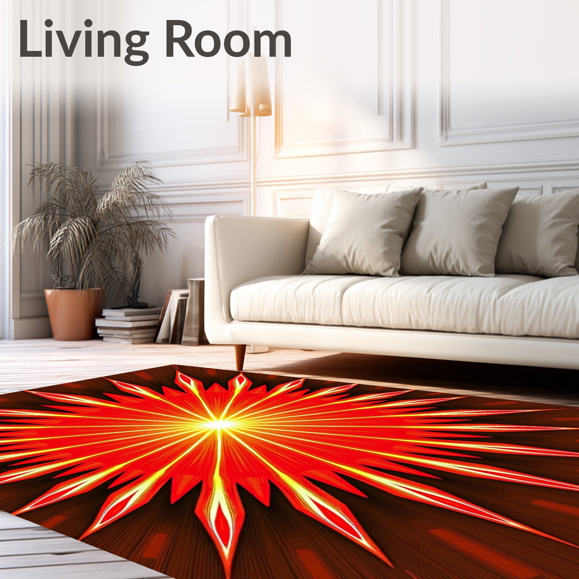 Radiant Red Yellow Sunburst Design Rug