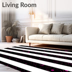 Bold Vertical Lines Pink Dots Design Rug