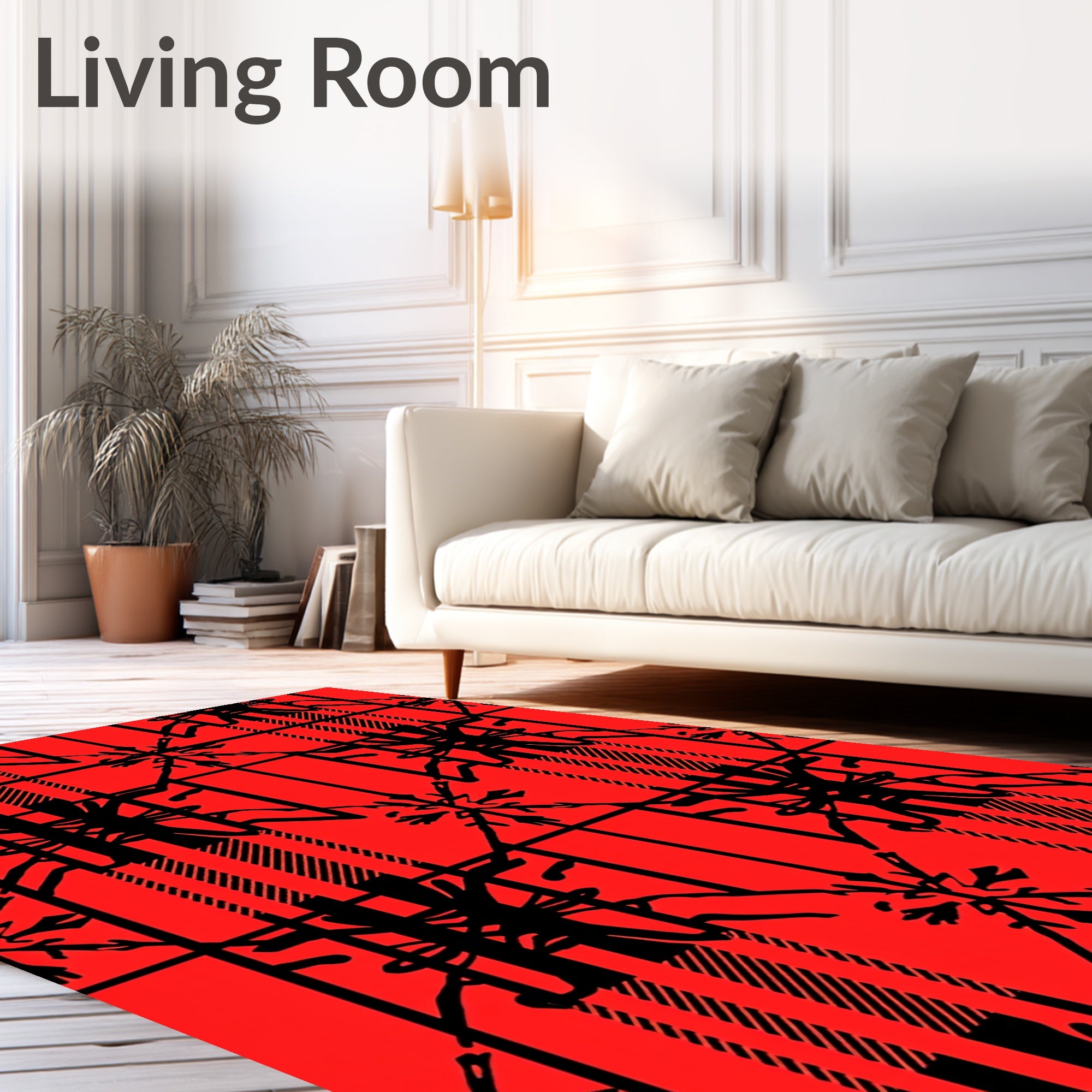 Bold Red Plaid Geometric Star Rug
