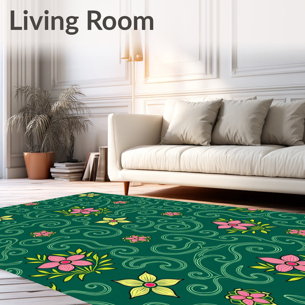 Emerald Floral Swirl Garden Rug