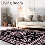 Black Blush Floral Medallion Border Rug