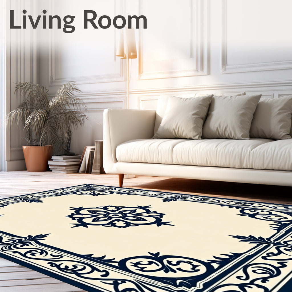 Ornate Floral Center Medieval Border Rug