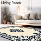 Ornate Floral Center Medieval Border Rug