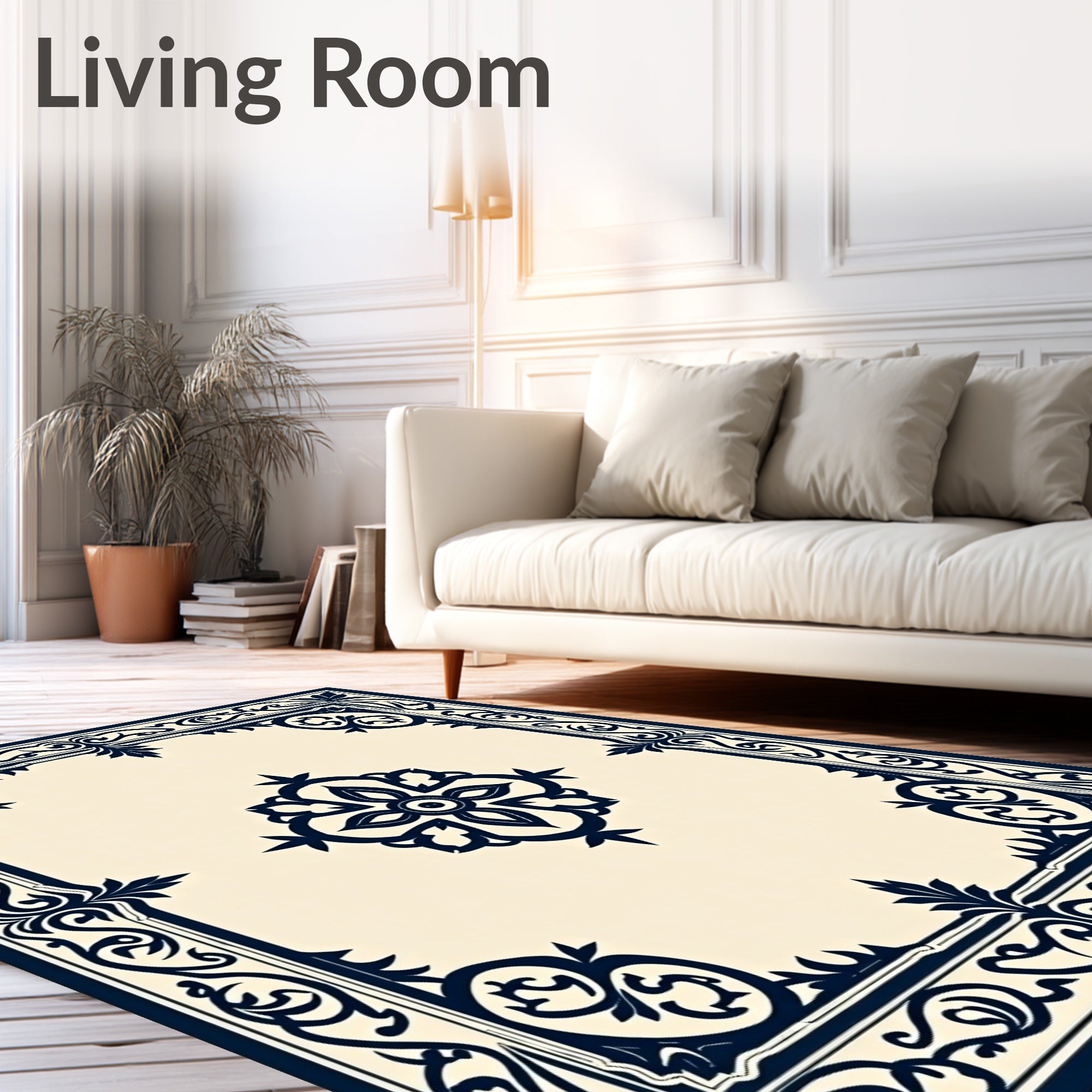 Ornate Floral Center Medieval Border Rug