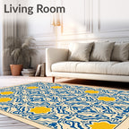 Blue Yellow Floral Medallion Geometric Design Rug