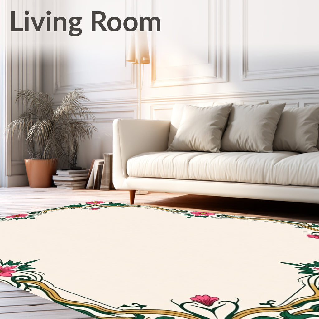 Elegant Pink Floral Vine Pattern Rug