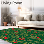 Green Red Berry Leaf Holly Sprigs Rug