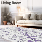Elegant Purple Floral Line Drawing Rug