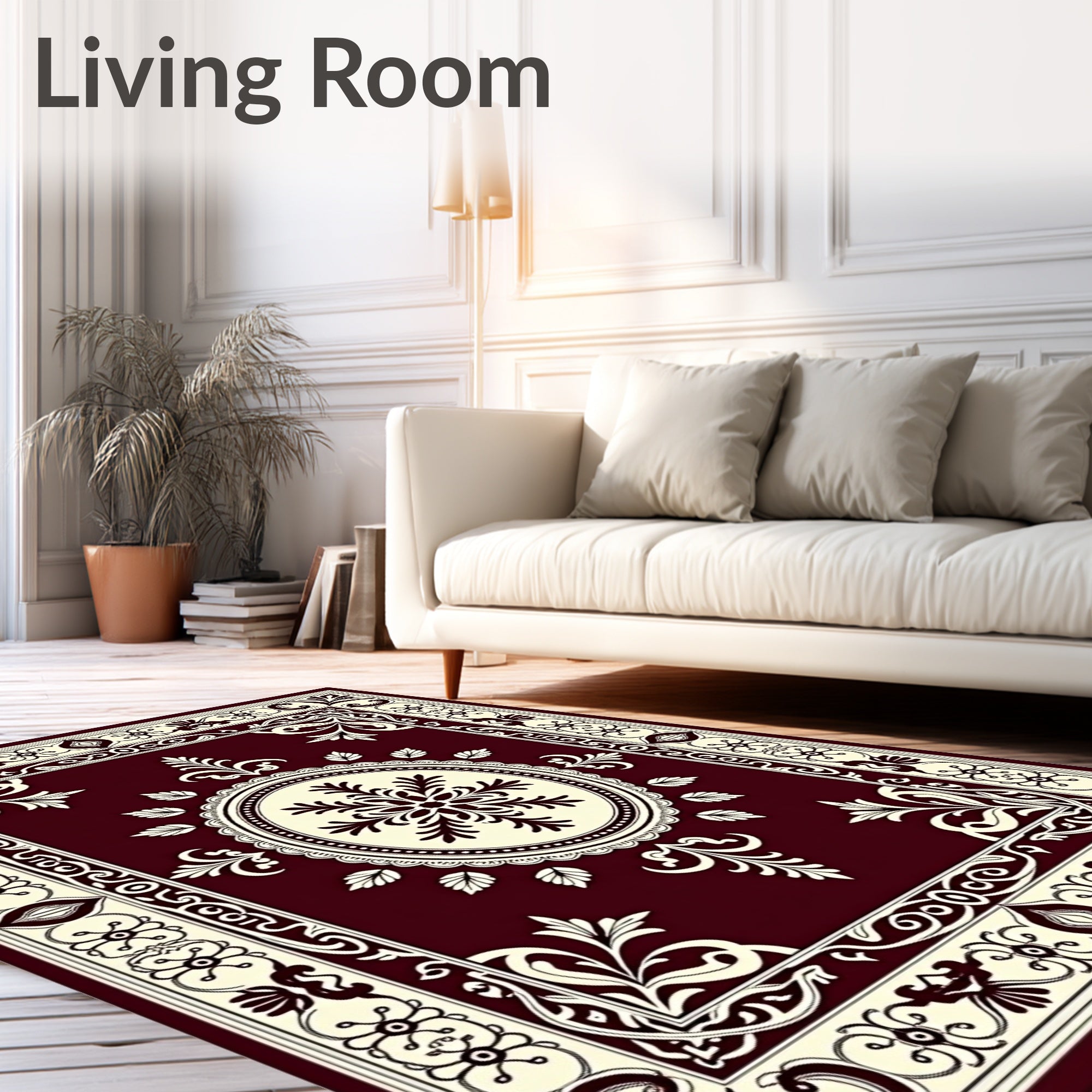 Classic Floral Swirl Ivory Pattern Rug