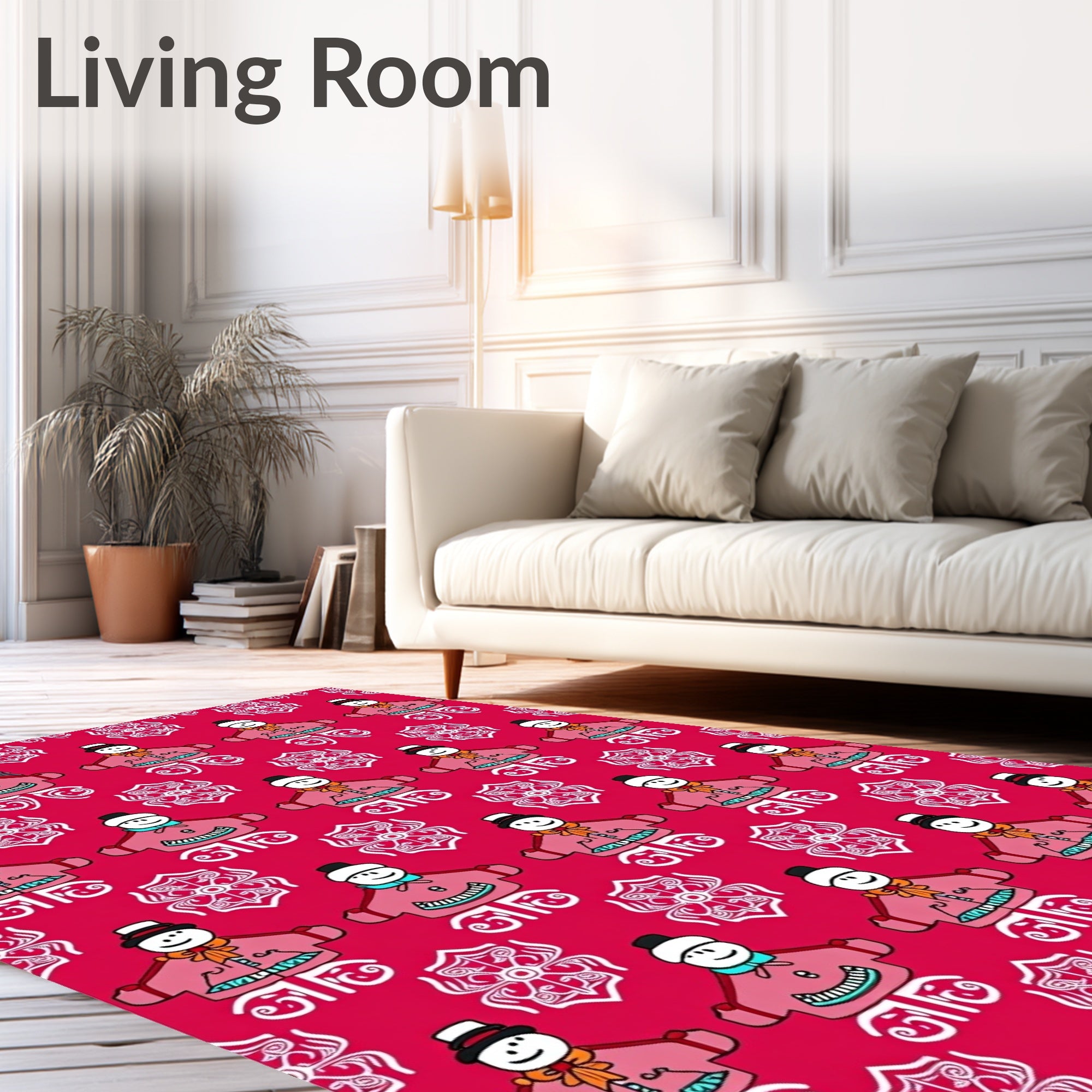 Fun Snowman Patterned Red Rug
