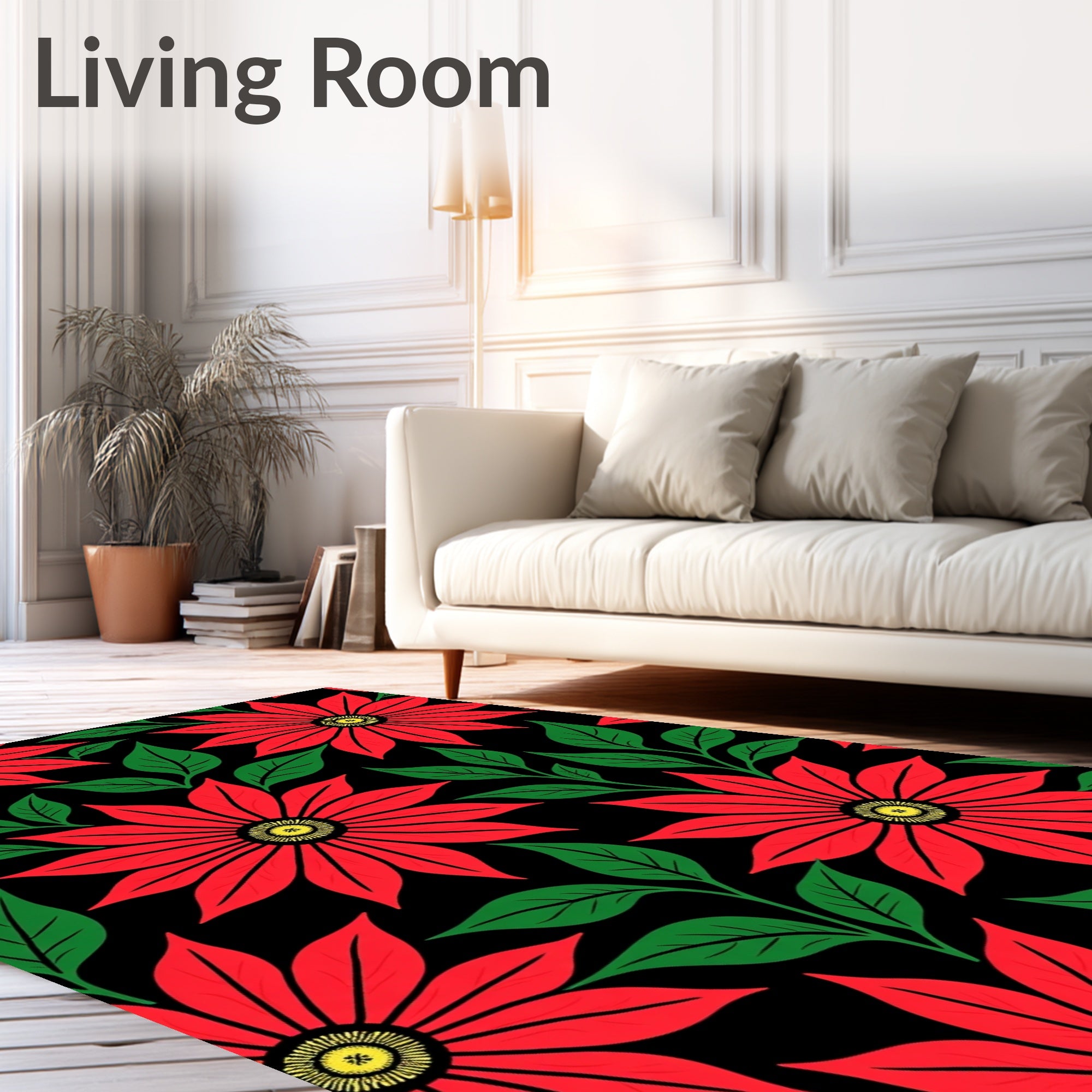 Bold Red Star Flower Foliage Rug