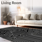 Abstract White Lines On Black Pattern Rug