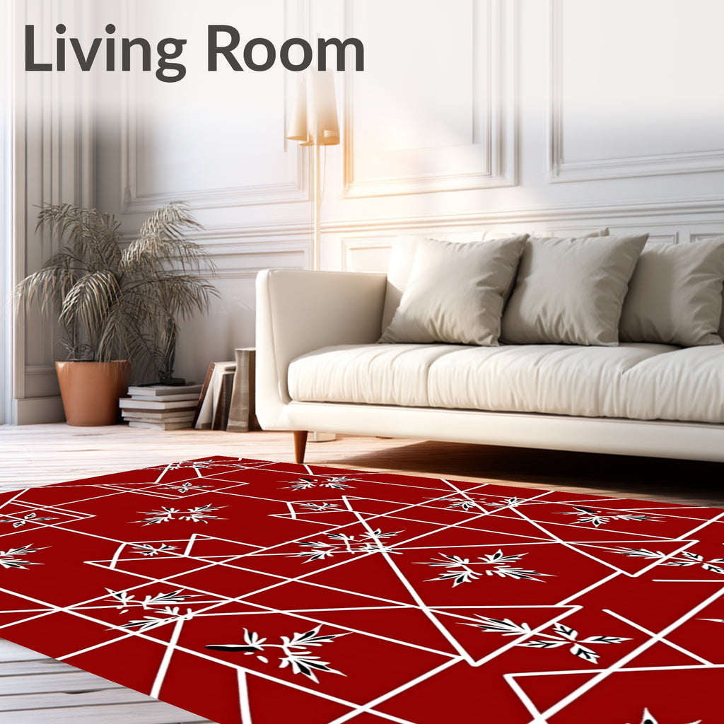 Red Geometric Floral Design Rug