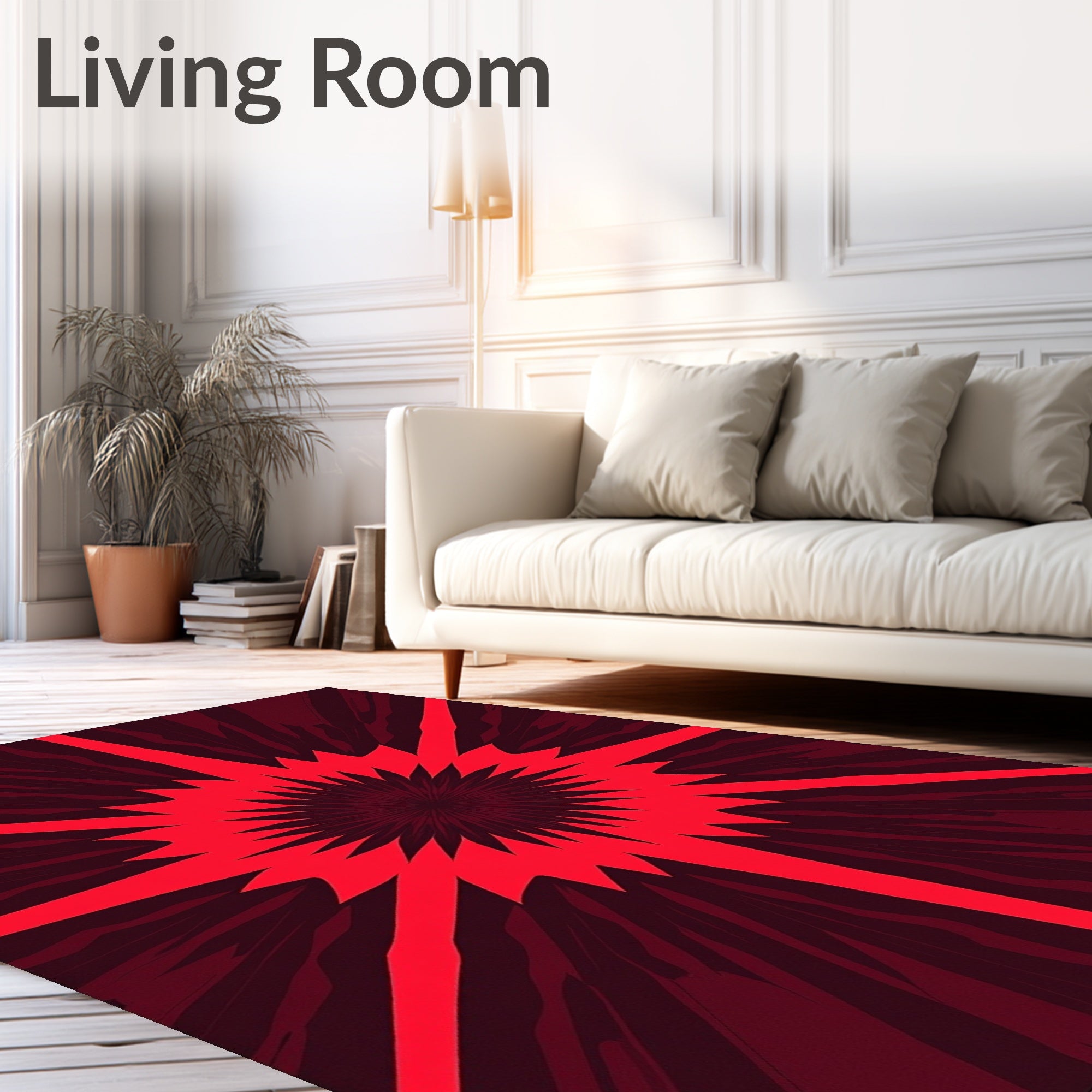 Radiant Sunburst Spiky Red Pattern Rug