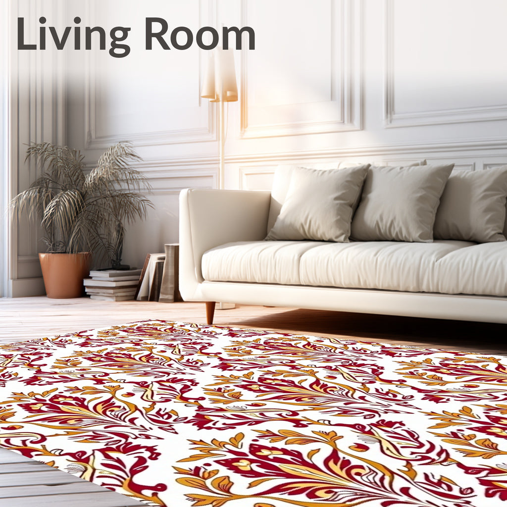 Rich Red Gold Floral Pattern Rug