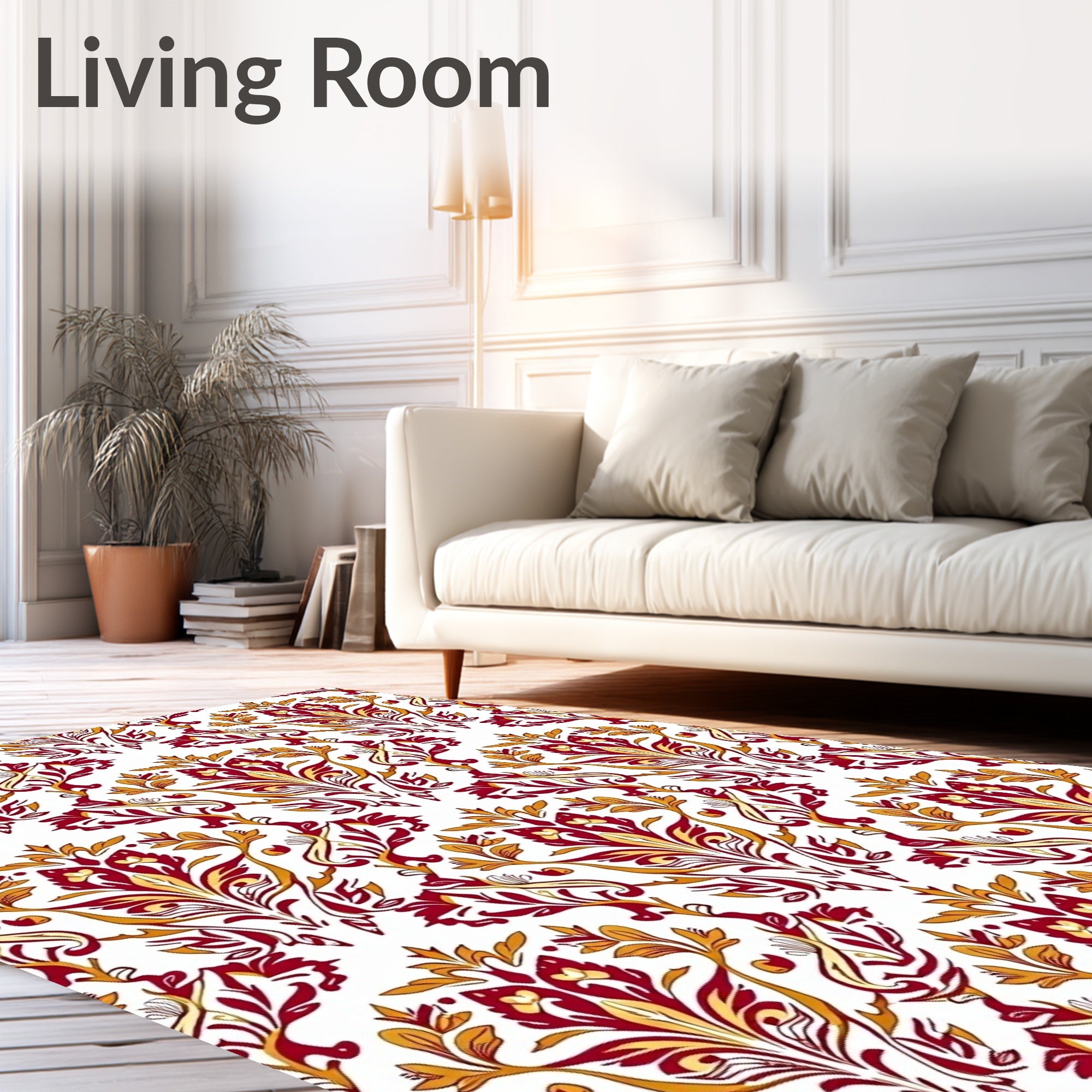 Rich Red Gold Floral Pattern Rug