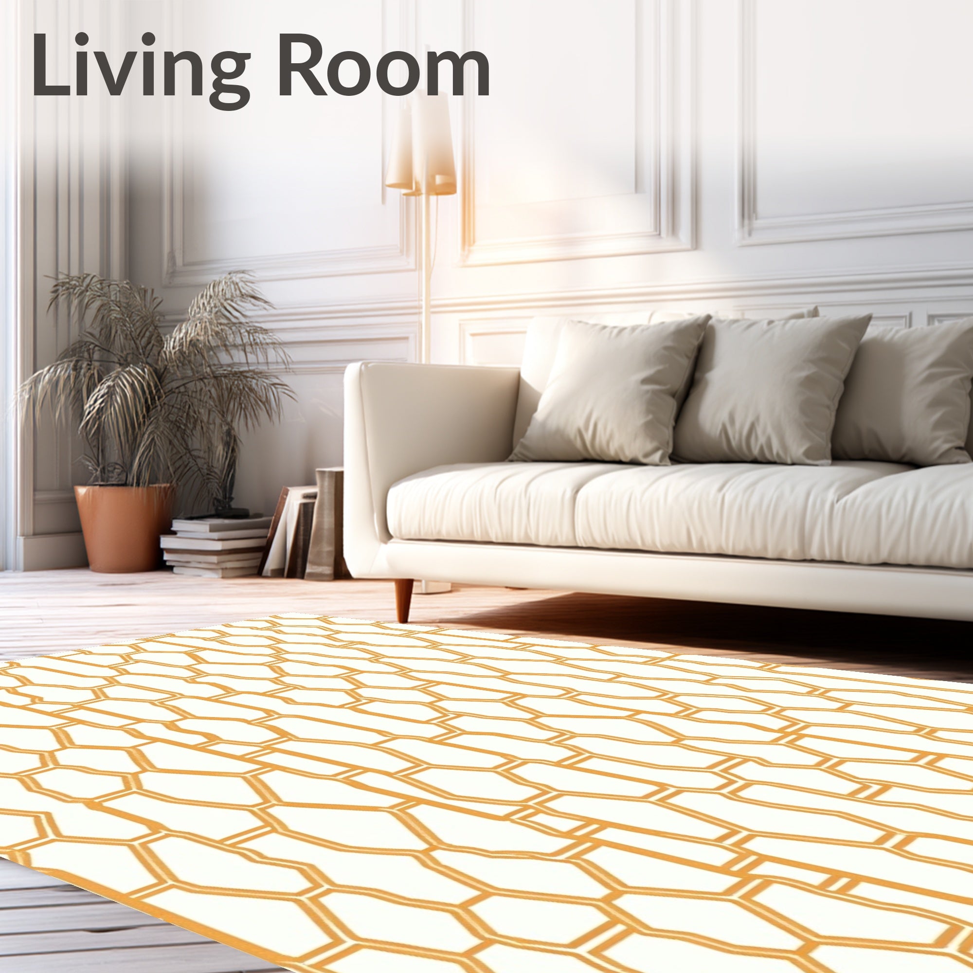 Modern Orange Geometric Honeycomb Design Rug