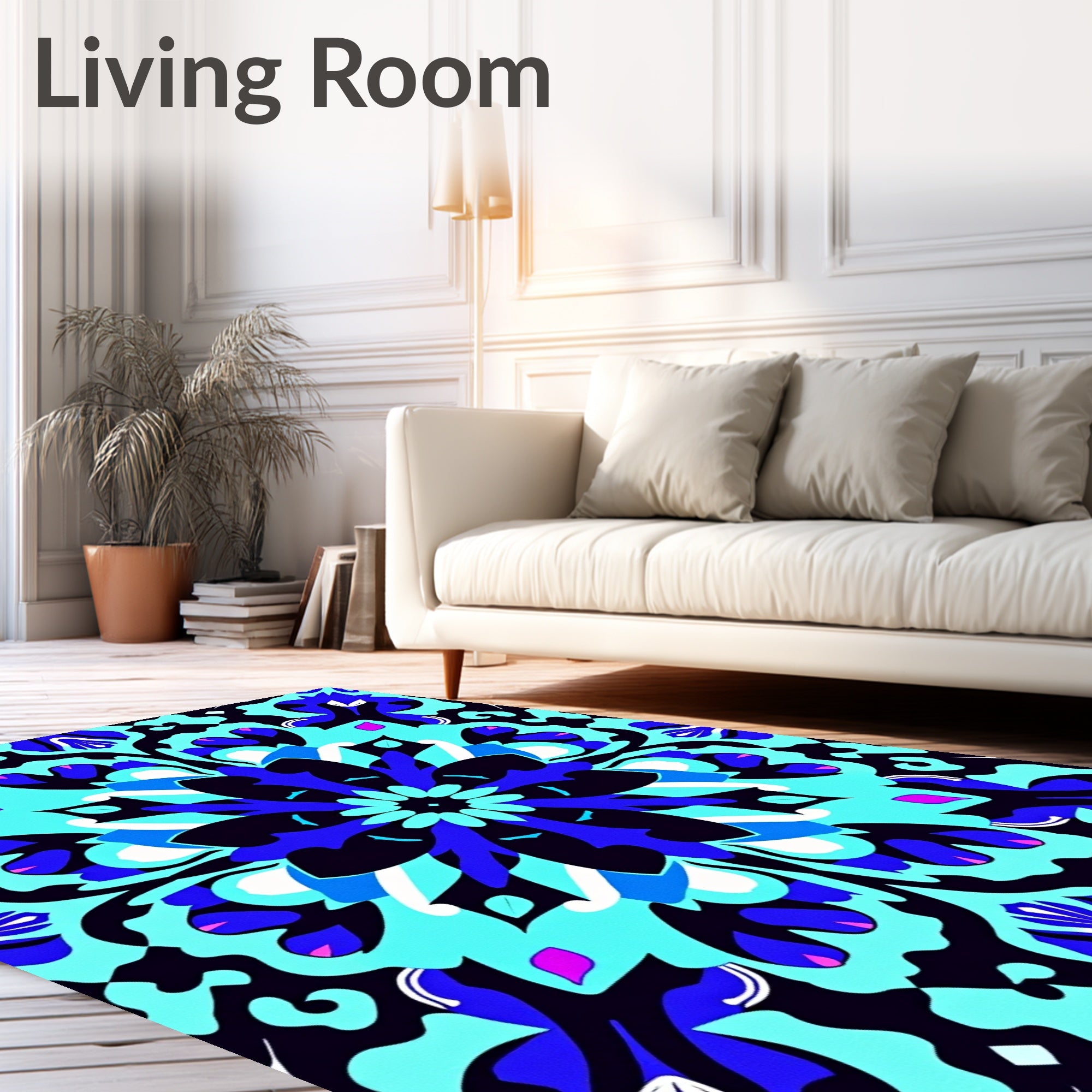 Bold Blue Floral Medallion Design Rug