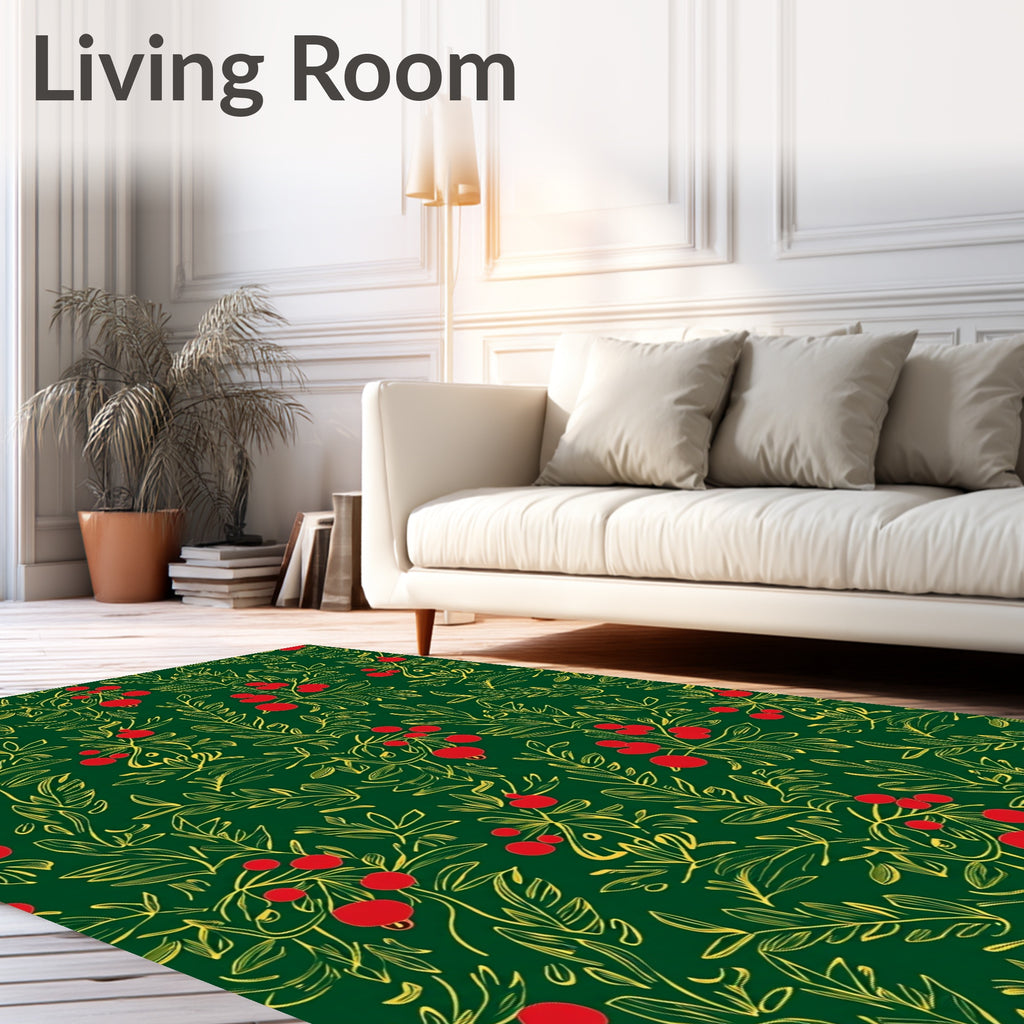 Emerald Green Berry Branch Whimsical Rug
