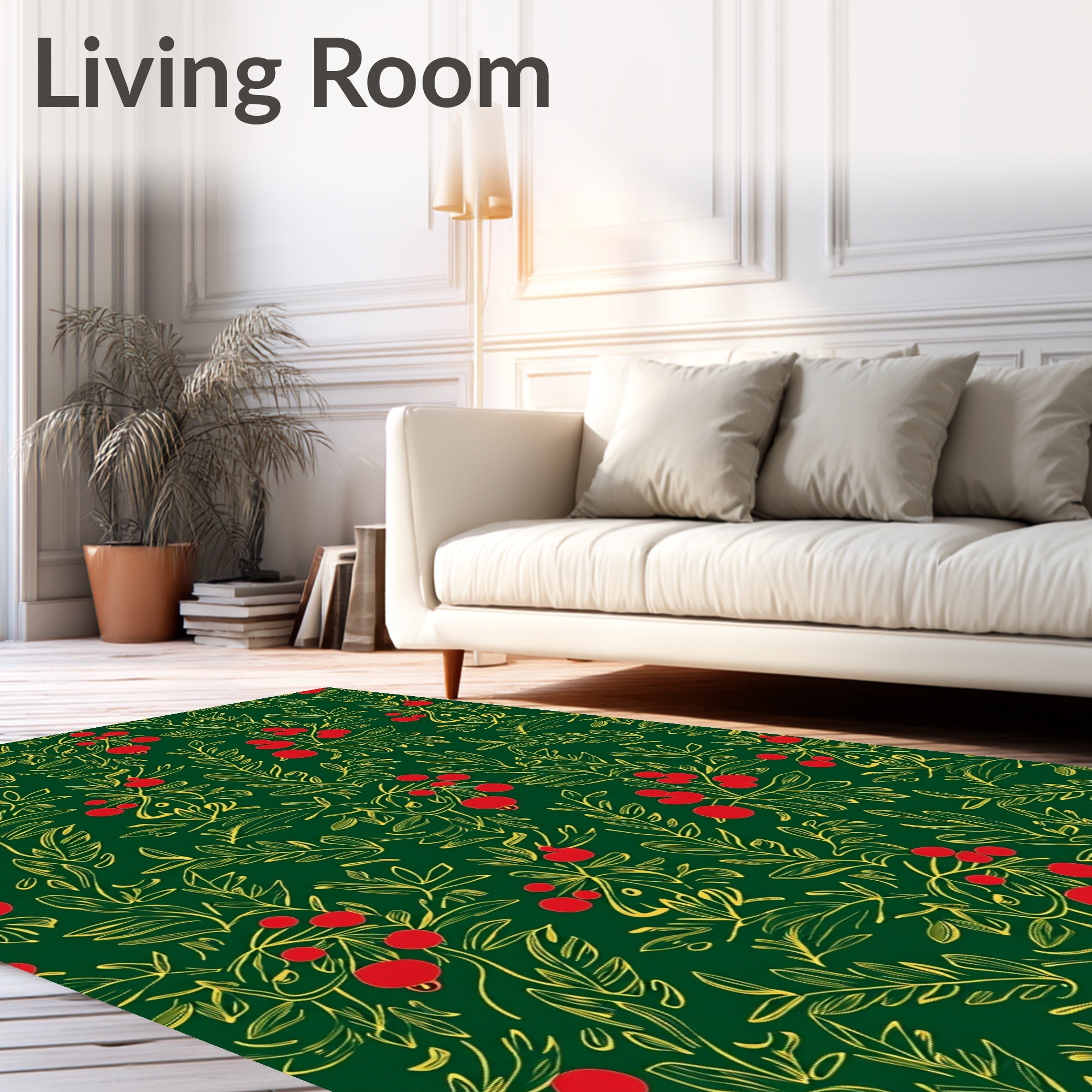 Emerald Green Berry Branch Whimsical Rug