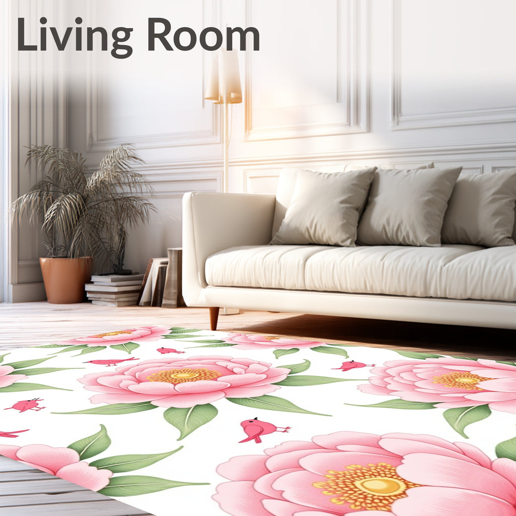 Pink Peony and Bird Pattern Rug