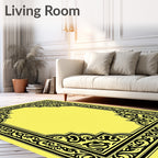 Classic Black Yellow Ornate Border Rug