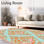 Elegant Orange Pink Damask Pattern Rug