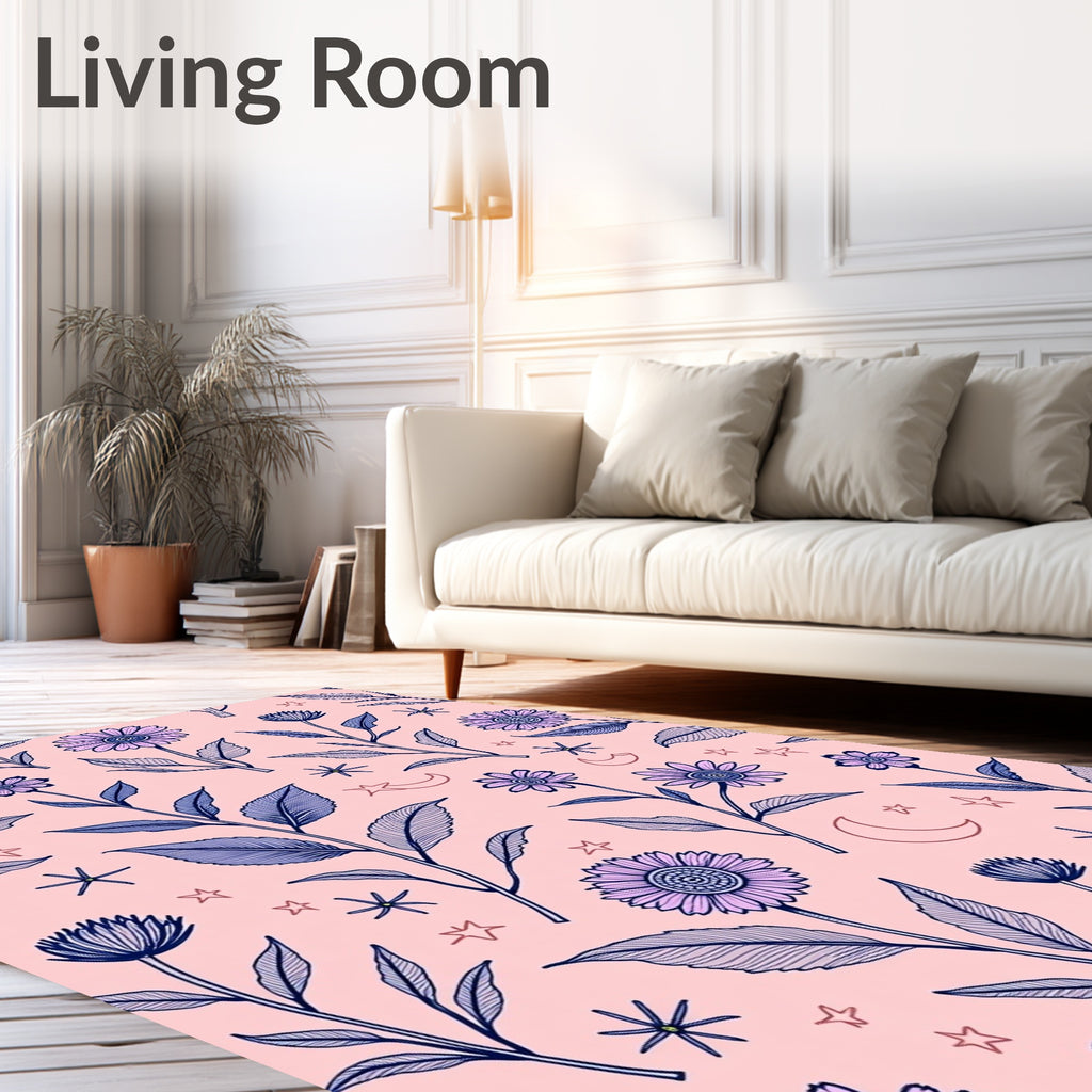 Whimsical Floral Starry Night Design Rug