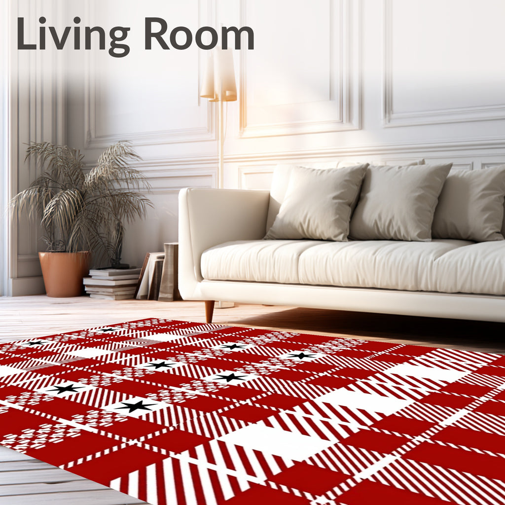 Red Plaid Star Pattern Rug