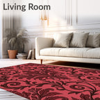 Ornate Red Black Floral Swirl Rug