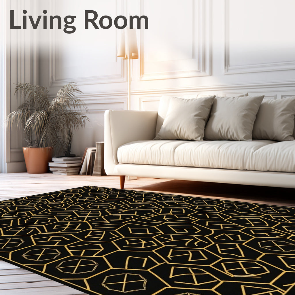 Geometric Honeycomb Gold Line Art Rug