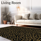 Geometric Honeycomb Gold Line Art Rug