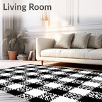 Bold Black White Checkered Pattern Rug