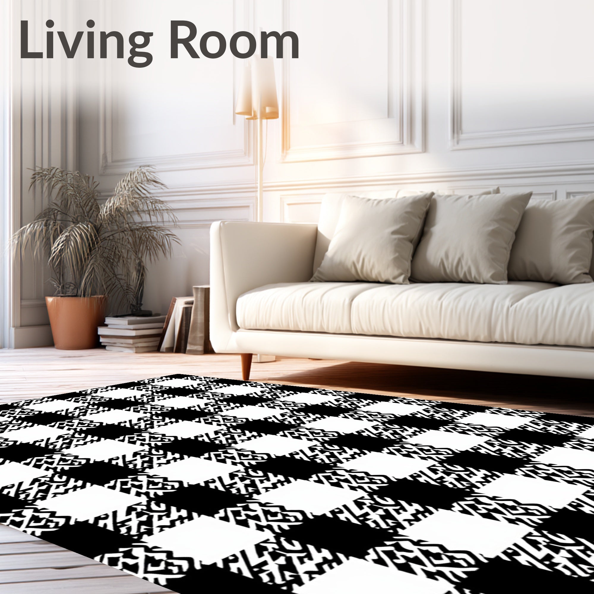 Bold Black White Checkered Pattern Rug