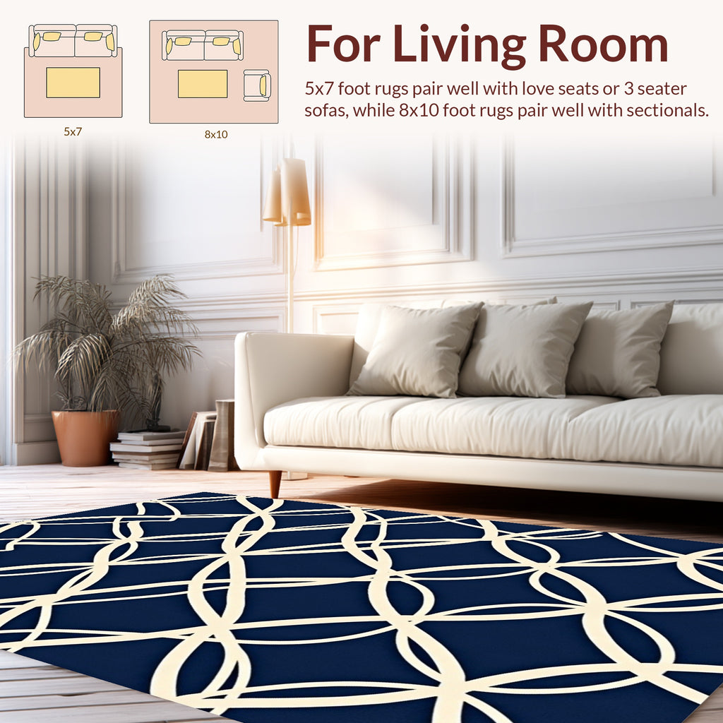 Interlocking Circles Navy Pattern Rug