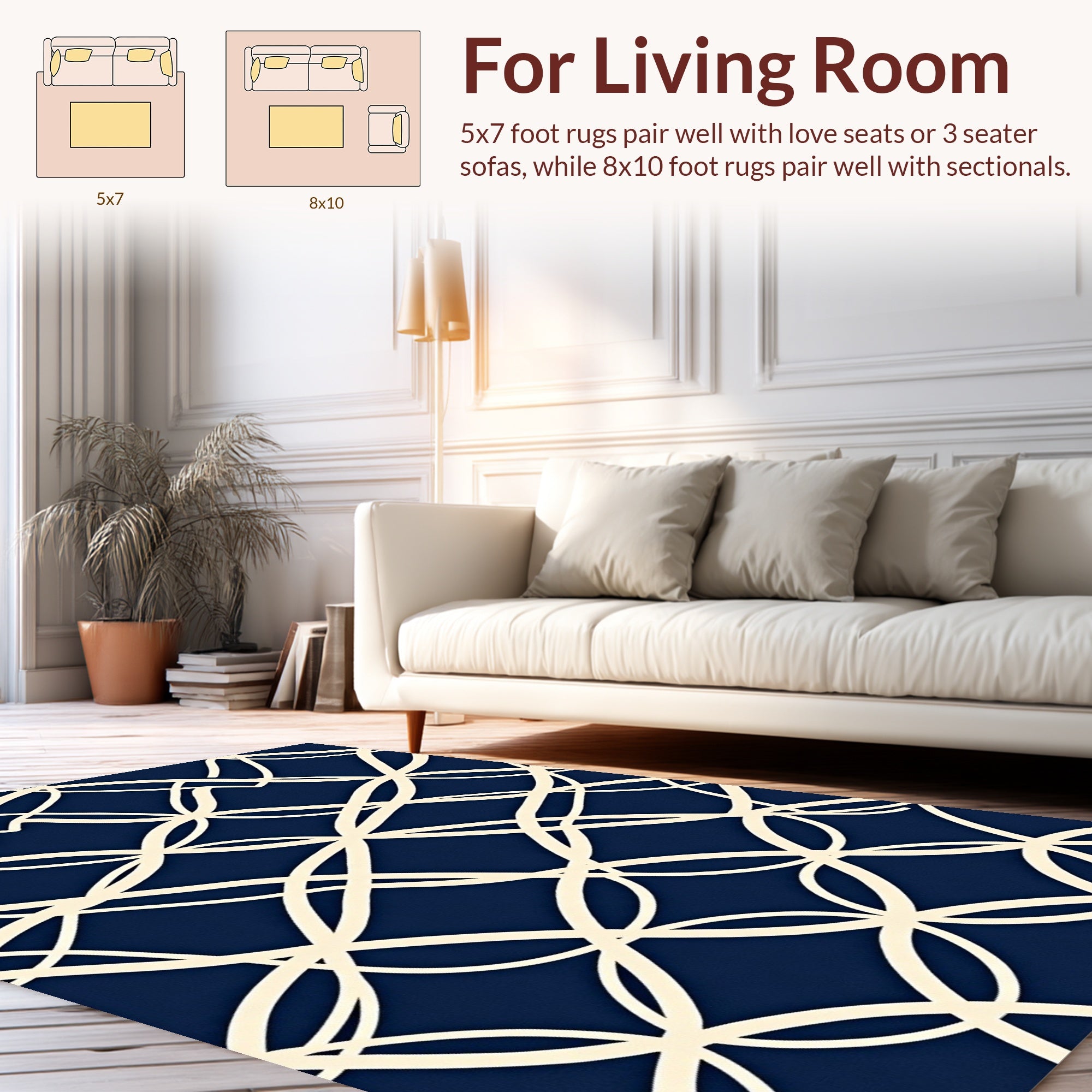 Interlocking Circles Navy Pattern Rug