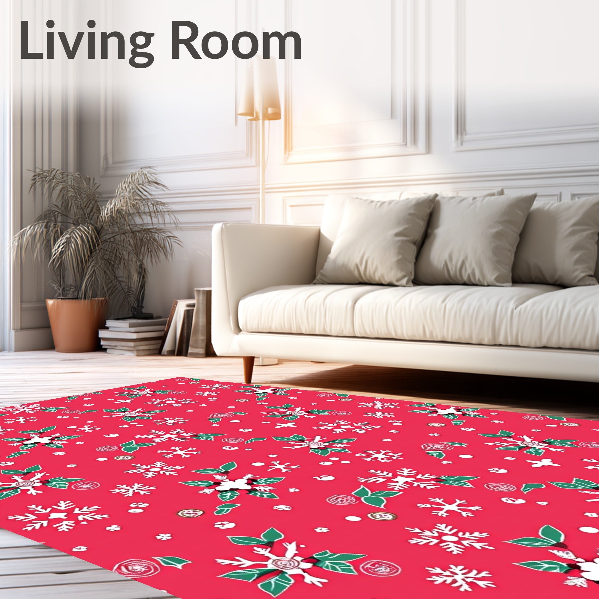 Red Festive Snowflake Floral Pattern Rug