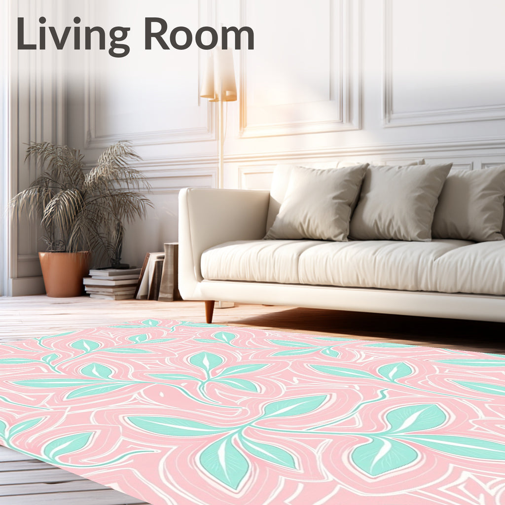 Pink Teal Leafy Abstract Pattern Rug