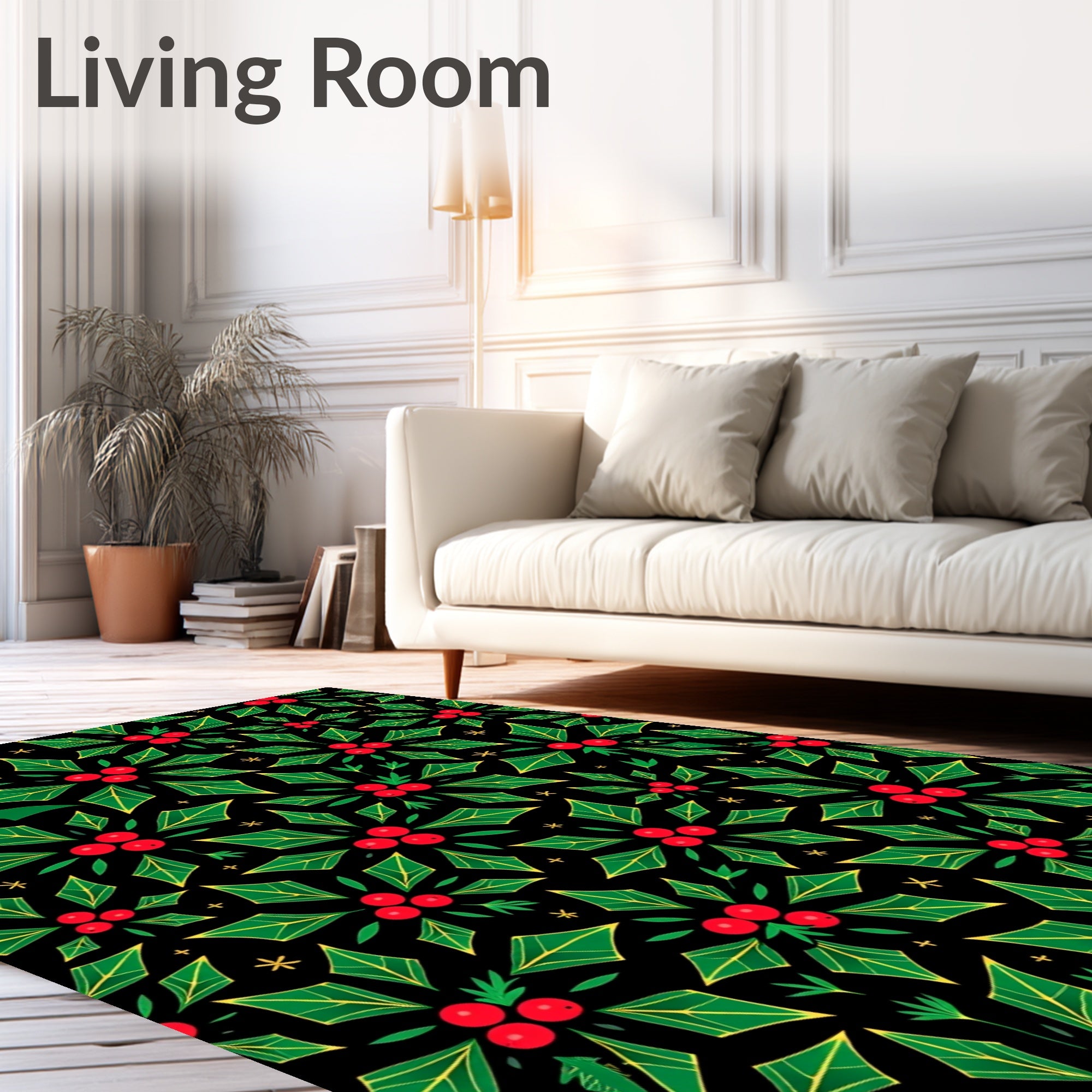 Festive Green Holly Berry Clusters Rug