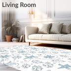 Whimsical Light Blue Deer Floral Rug