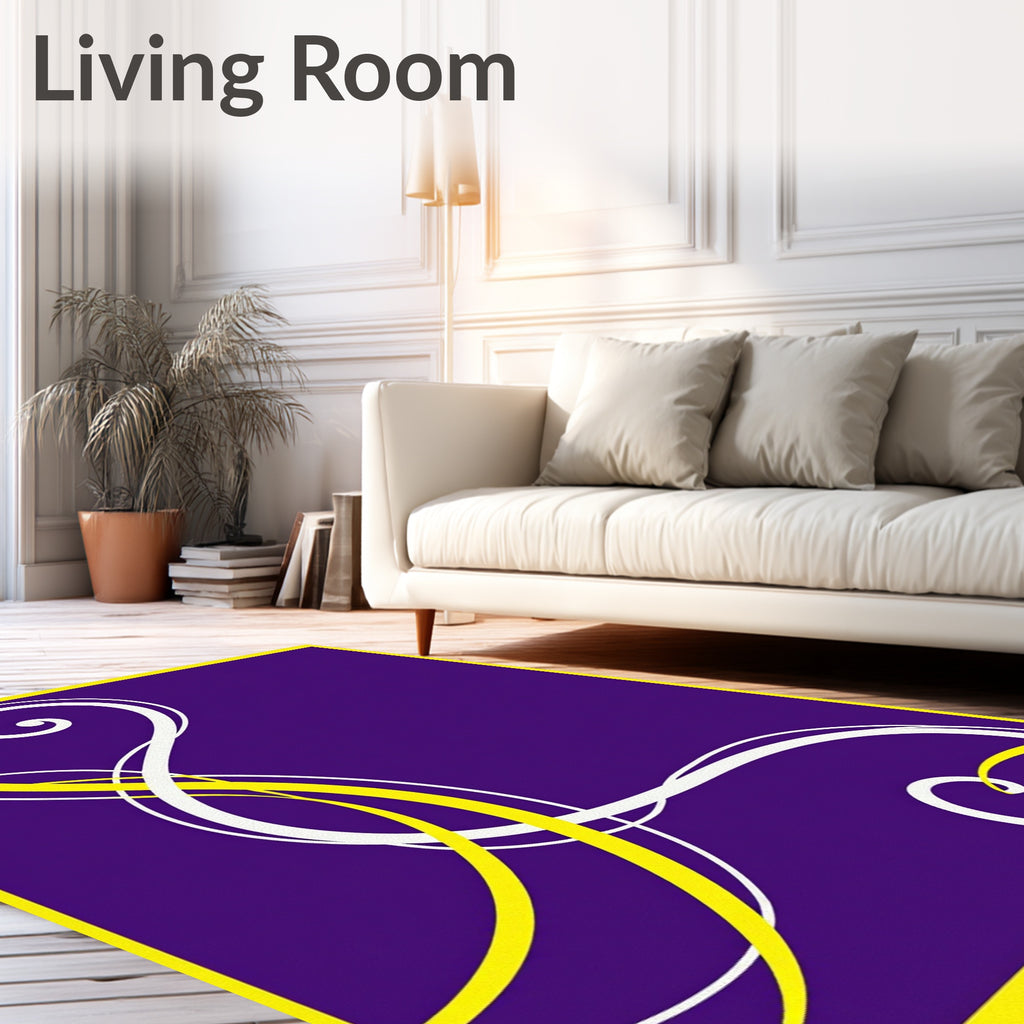 Purple Yellow White Swirl Design Rug