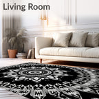 Intricate Black White Mandala Design Rug