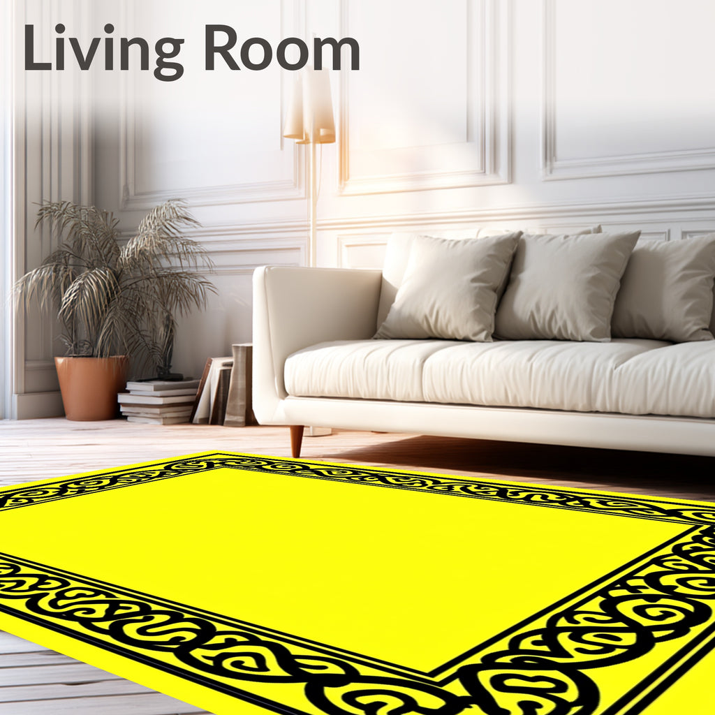 Intricate Black Celtic Knot Border Rug
