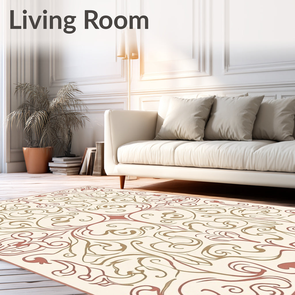 Ornate Scrollwork Damask Pattern Design Rug