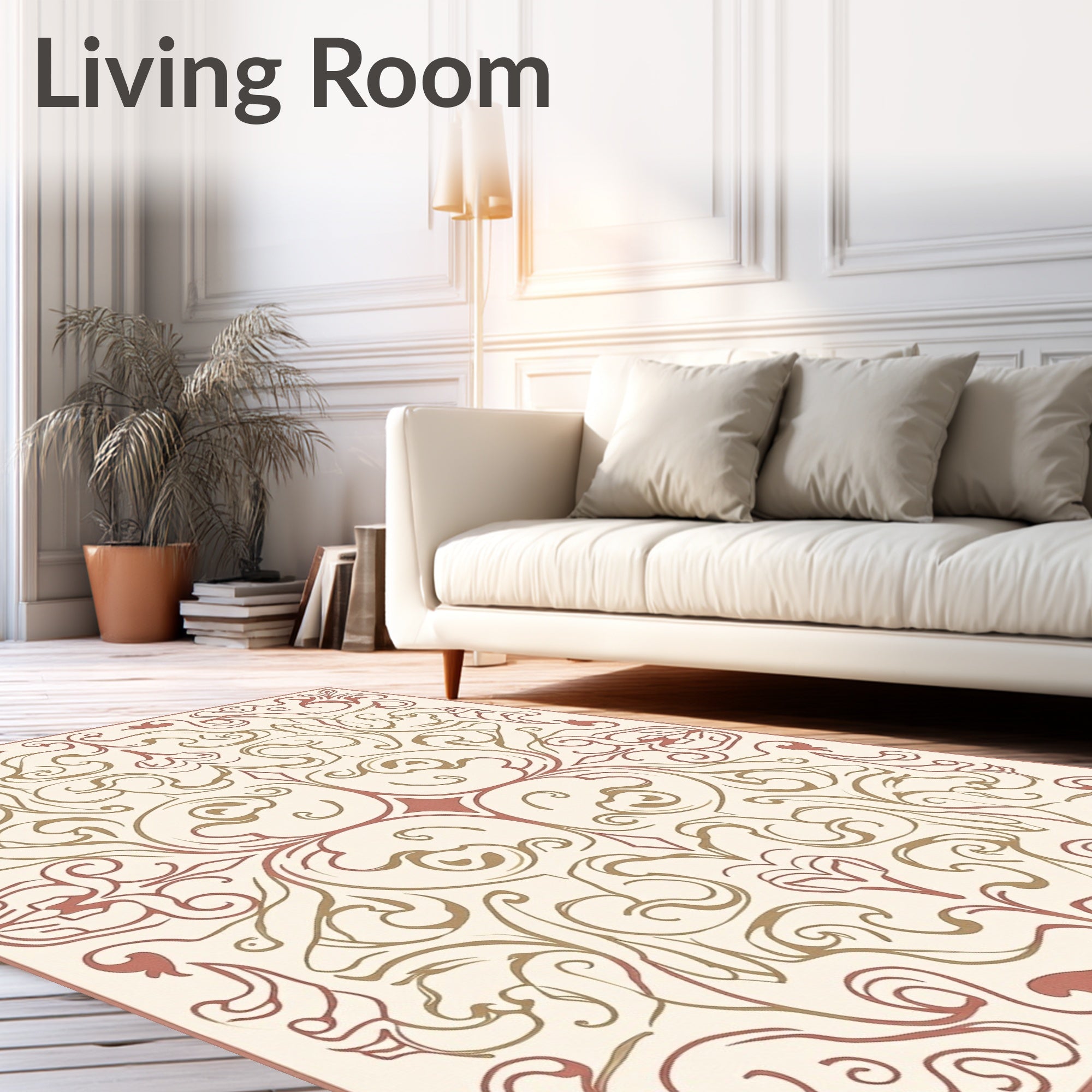Ornate Scrollwork Damask Pattern Design Rug