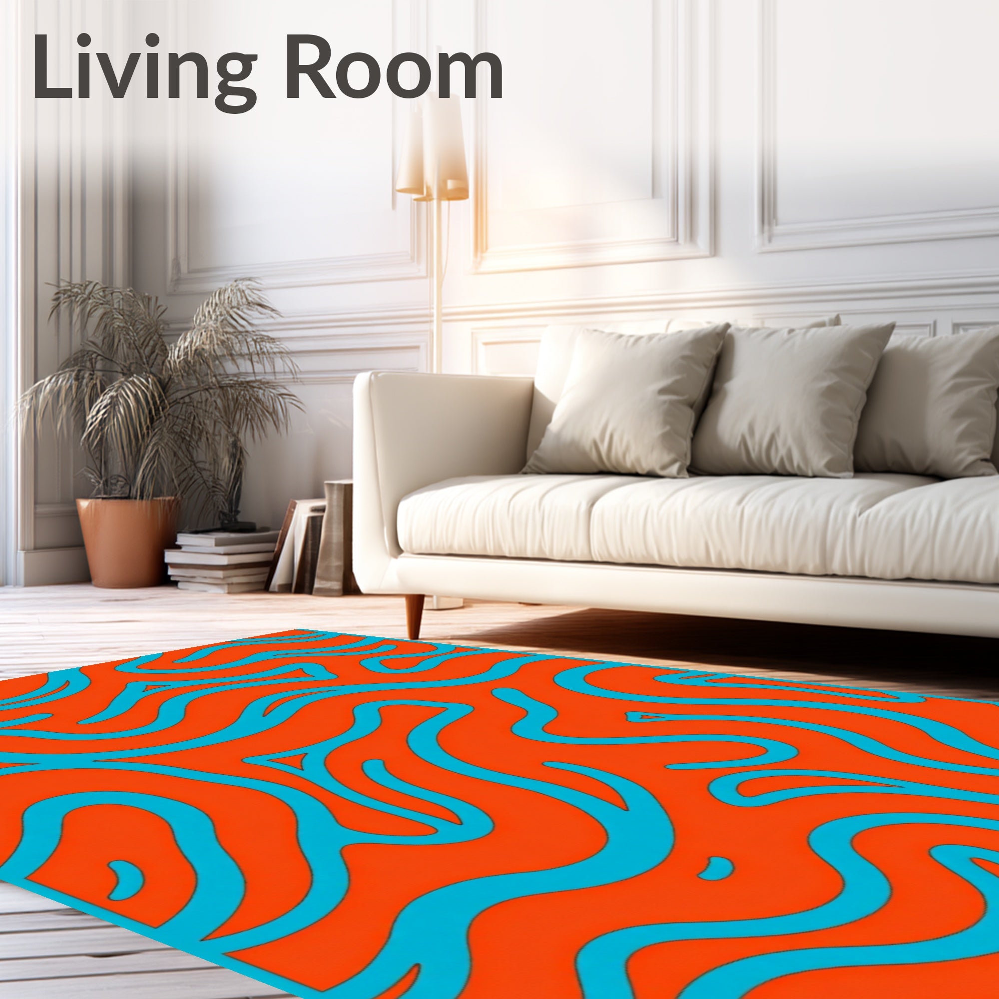 Abstract Wavy Blue Orange Pattern Rug