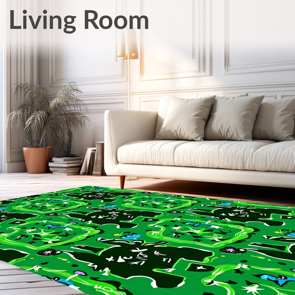 Whimsical Green Black Blue Animal Pattern Rug