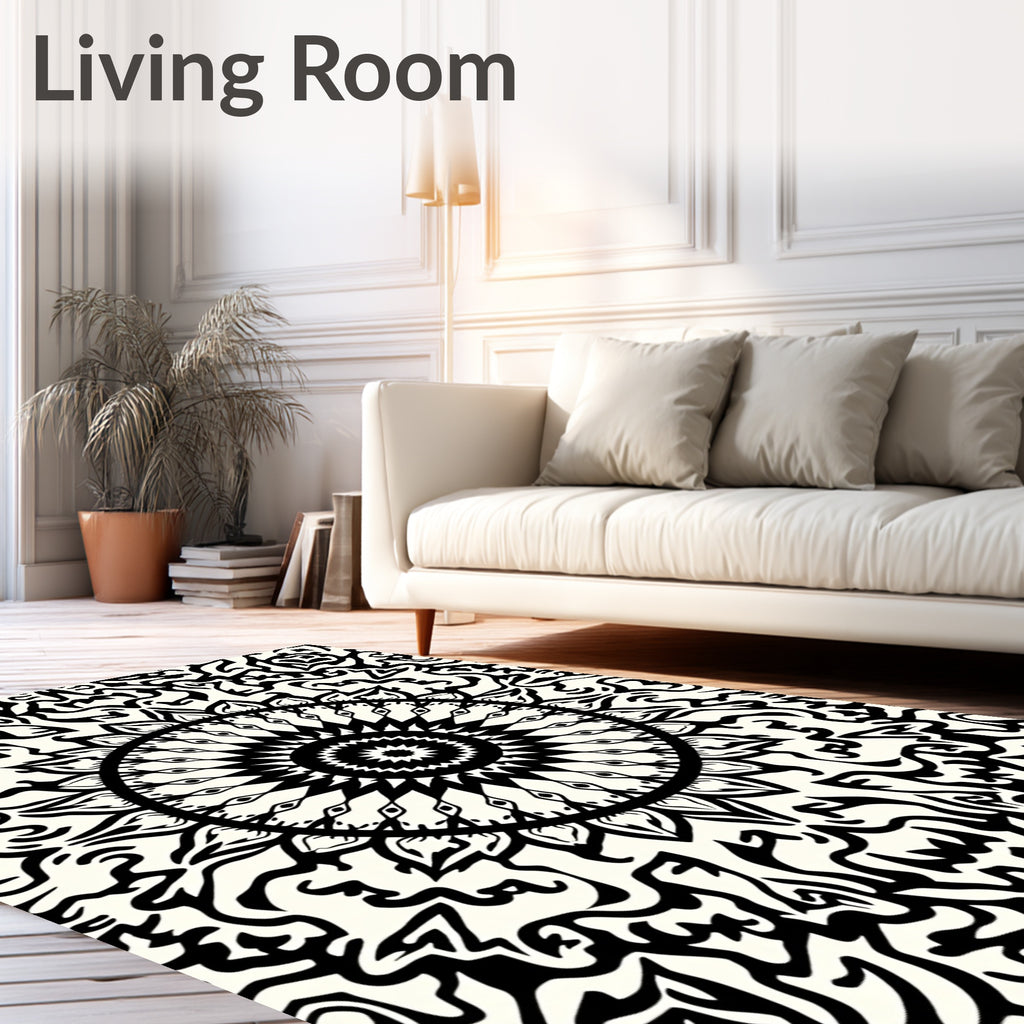 Bold Black White Mandala Pattern Rug